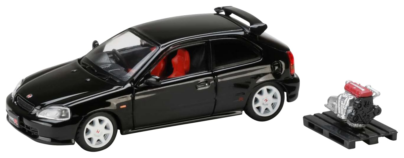 

HobbyJAPAN Honda Civic Type R 1997 с демонстрацией двигателя Starlight Black Pearl 1/64 (ЕК9) Модель, чёрный