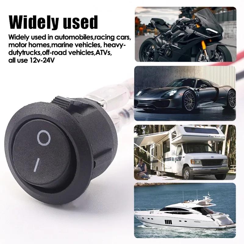 10/5PCS ON/OFF Round Rocker Switch MINI Toggle Switch 2 Pin SPST Push Button Switch 12V 24V 20MM with Wires for Auto Car RV Boat