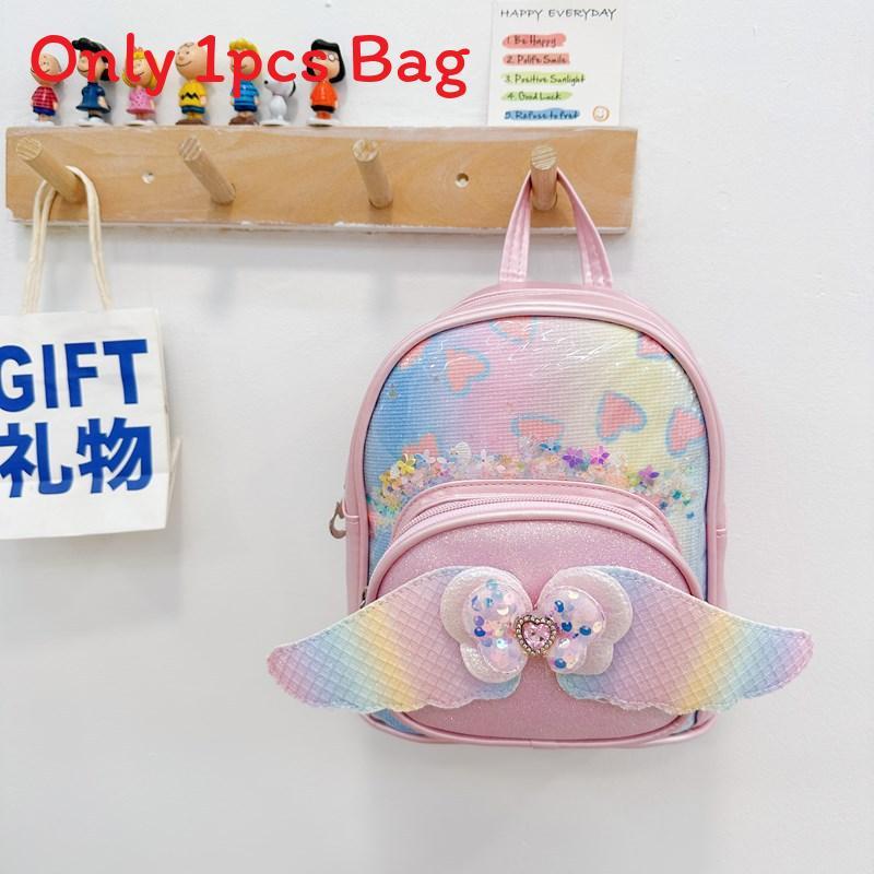 Childrens Cute Bowknot Wings Princess Backpack With Pu Material For Kindergarten Girls розовый