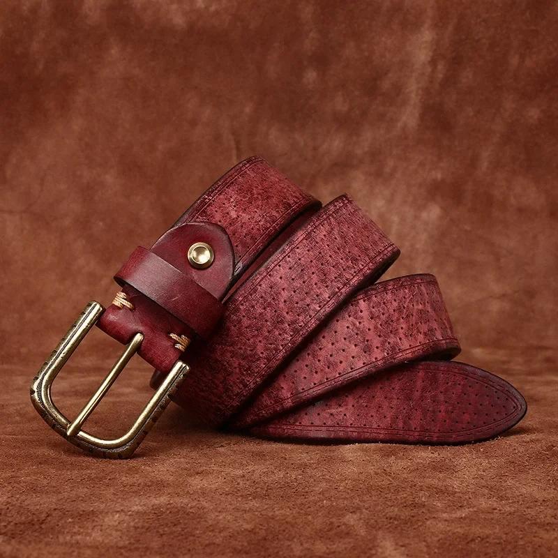 3,8 CM Wysokiej Jakości Czysta Skóra Bydlęca Prawdziwa Skóra Męskie Pogrubione Mosiężna Klamra Paski Retro Dżinsy Pasek na Talii Męskie Paski dla Mężczyzn