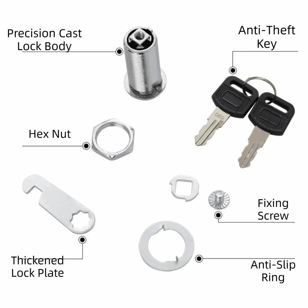 Practical Single Open Cabinet Lock Metal Cabinet Easy Replacement Door Lock Silver with 2 Keys Mailbox Lock Filing Cabinet