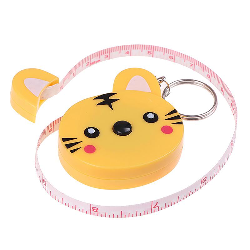 Bandă de măsurare cu desene animate 0-150 cm 0-60 inch Mini portabil, drăguț, inel de chei în formă de animal Măsurător automat de bandă, panda, broasca, porcușor, tigru