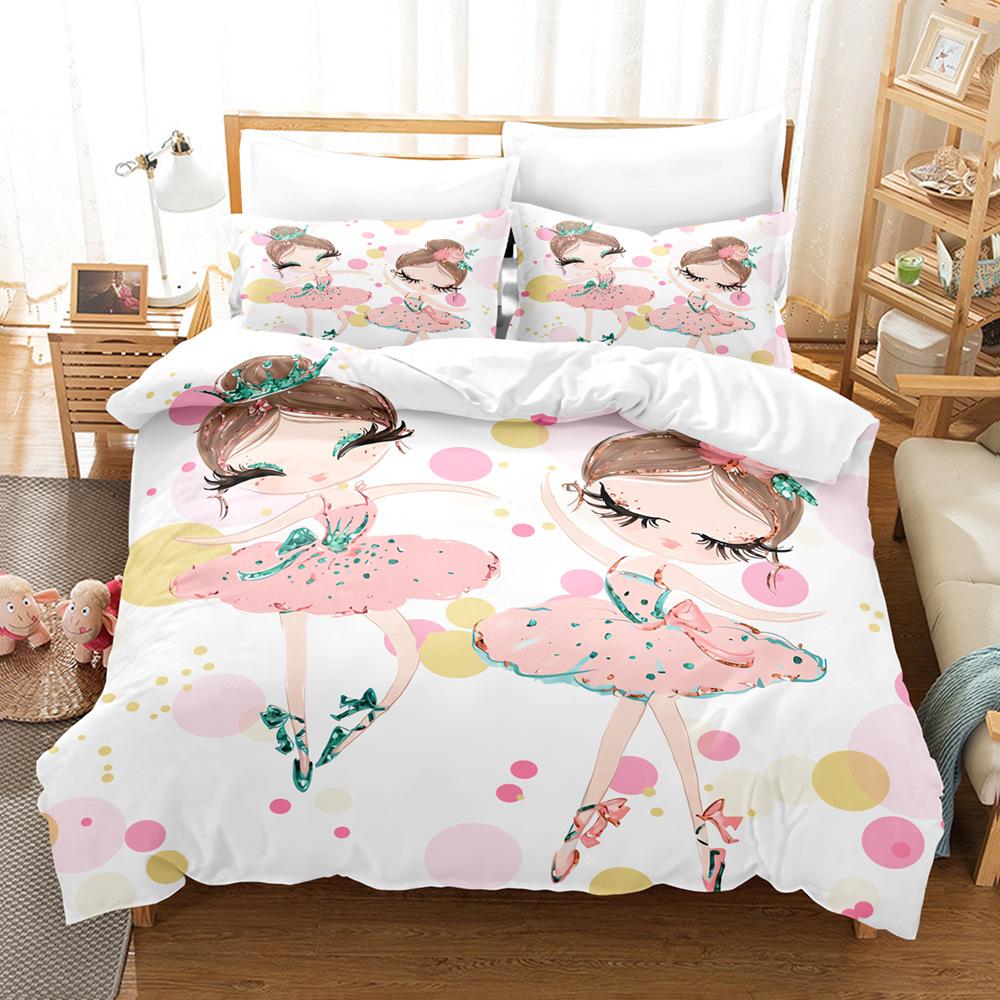 Cartoon Duvet Cover Twin King Kawaii Swan Ballerina Girl Bedding Set Microfiber Cute Dancer Comforter Cover Ballerina Room Decor