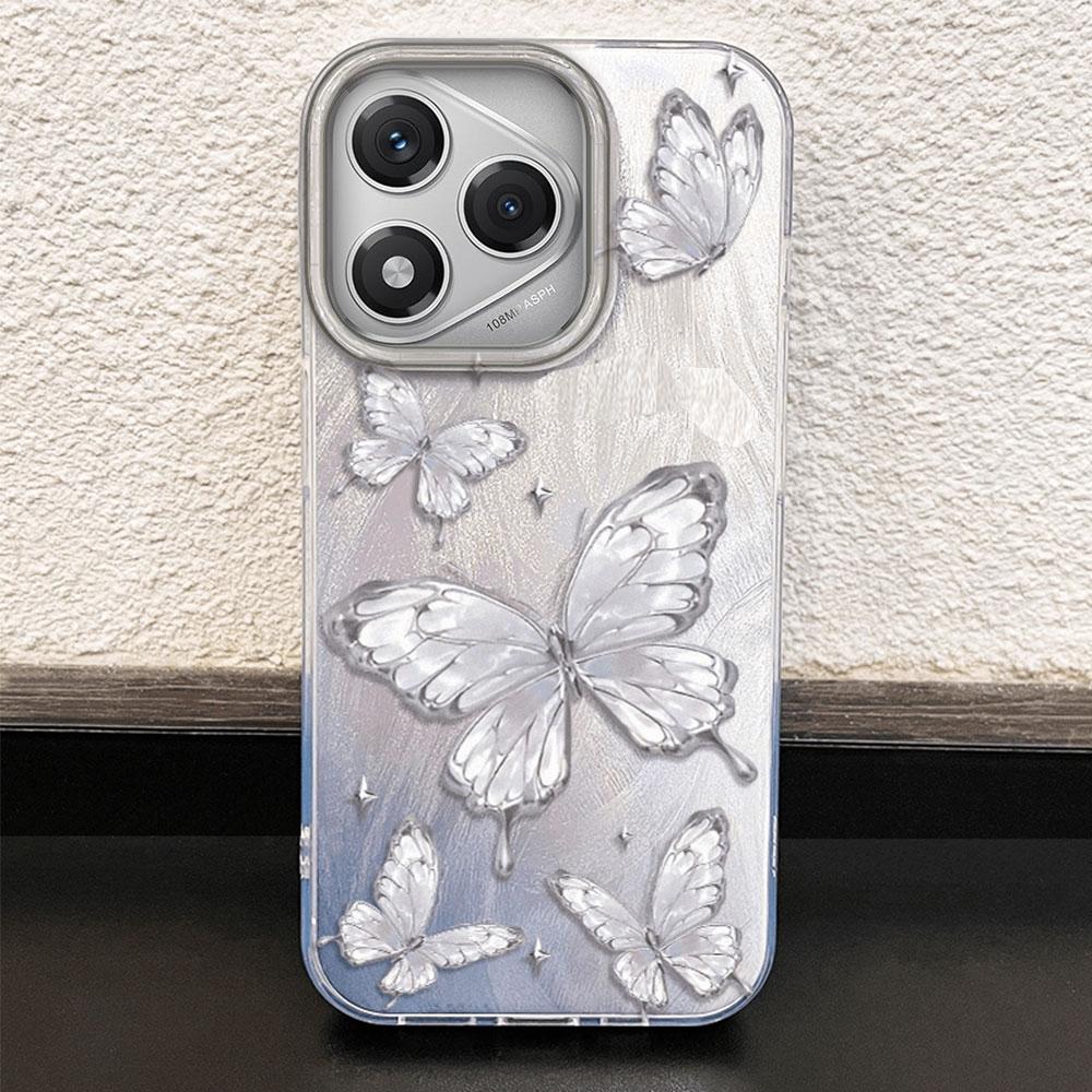 Luxury Laser Silver Butterfly Texture Phone Case for Iphone 16 15 14 7 8 Plus 13 Pro Max 16e X XS XR SE 2022 Back Silicone Cover