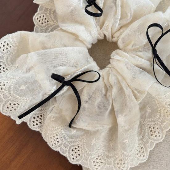 Hair Tie Embroidery Lace Fabric Bowknot Decor Hair Scrunchie High Elasticity No Damage