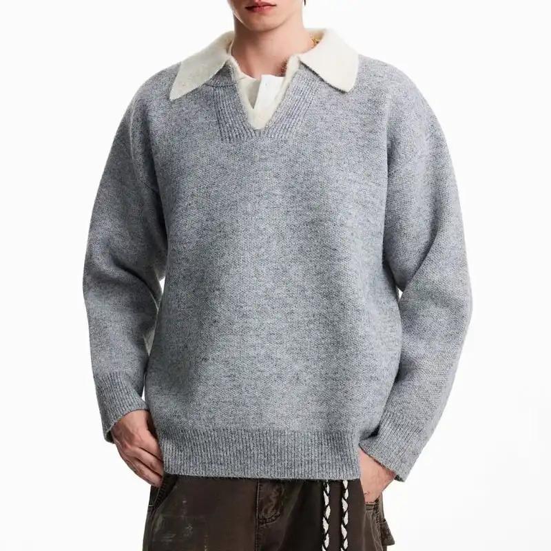 Men's Clothing Polo-Neck Casual Knitted Pullovers