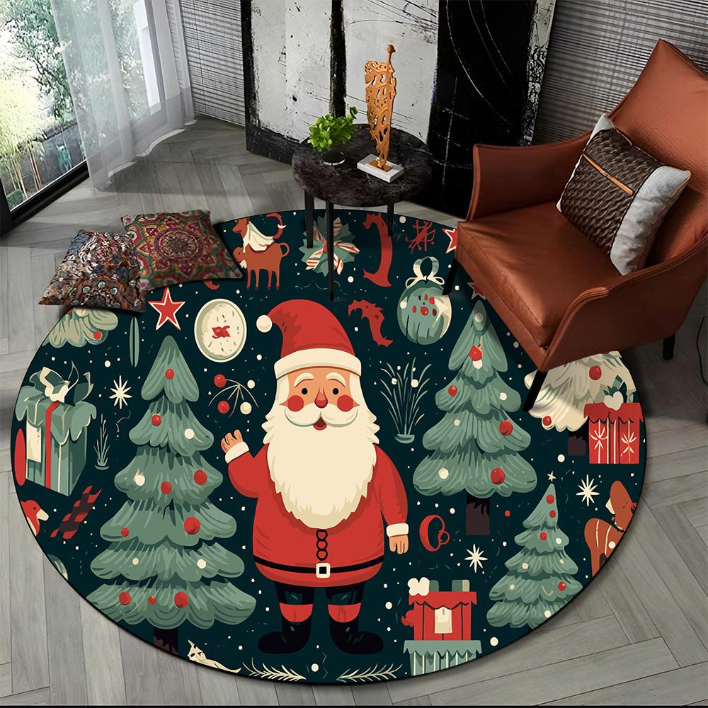 Cartoon Weihnachtsmann Frohe Weihnachten Schneemann Neujahr Runder Teppich für Schlafzimmer Wohnzimmer Sofadekoration, Dekor Bodenteppich