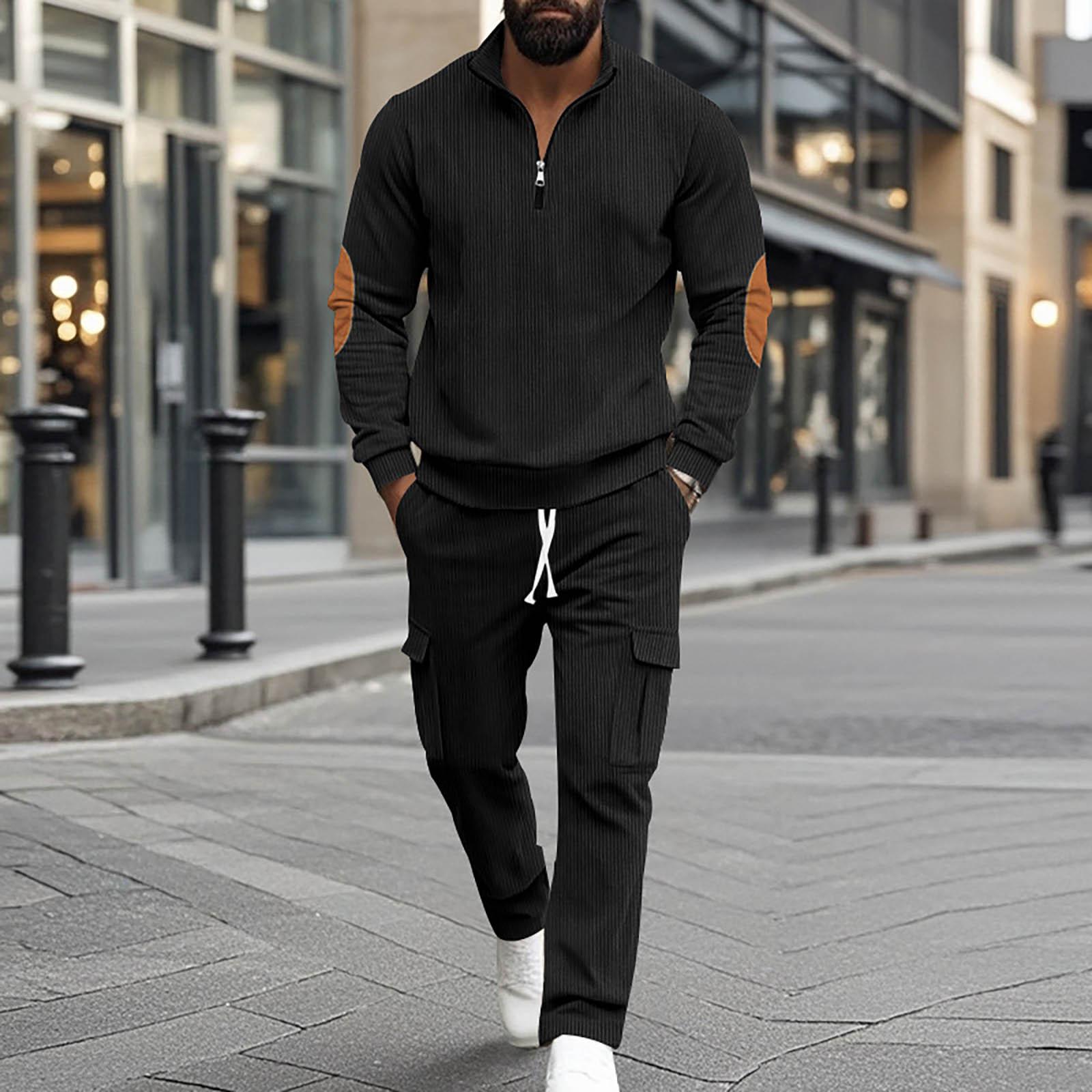 

Однотонный мужской вельветовый повседневный свитер с воротником-стойкой и длинными рукавами, мужской костюм M чёрный