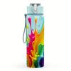 1 Stück Bunte Regenbogen-Tintenspritzer 750ml Farbige Kunststoff-Wasserflasche Auslaufsicherer Klappdeckel mit Strohhalm Für Sport, Büro, Zuhause