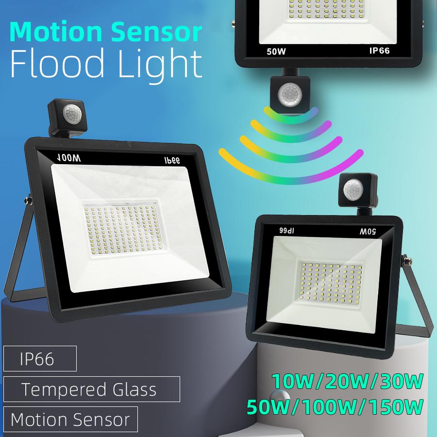 LED Floodlight PIR Motion Sensor 220V 10W 20W 30W 50W 100W Cold Warm White Reflector Waterproof IP66 Outdoor Induction Lighting