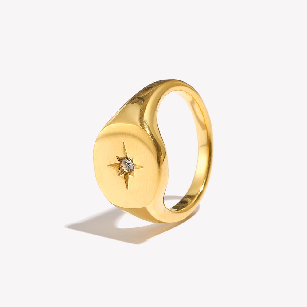 E.B.belle Aspect Nordstern Siegelring Silberfarbe Wasserdicht 316L Edelstahl Schmuck 18K Vergoldete Accessoires