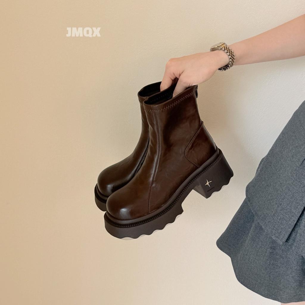 thick-soled thick-heeled Martin boots women's thin boots British retro 2025 autumn and winter new soft-soled small Korean version versatile