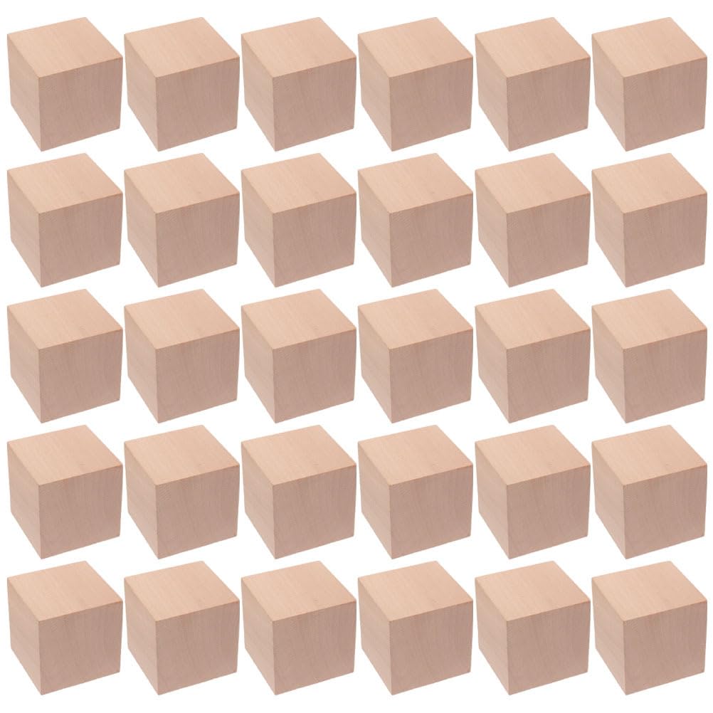 

TEHAUX Wooden Cubes, Set of 30, 3cm Cubes, Building Blocks, Natural Wood, Square Pieces, DIY, Craft, Math, Educational Toy, Unpainted, Square