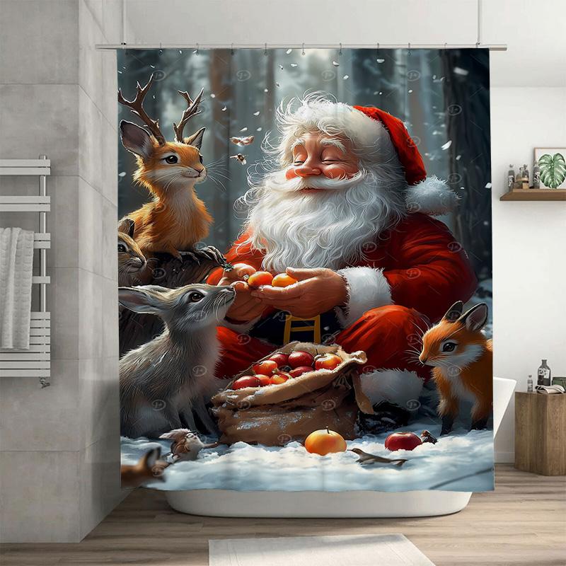 

Tuniu Festive Santa Claus Bathroom Shower Curtain Christmas Holiday Decor Funny Cute Home Decor Farmhouse Style Holiday Gift Coz W60H190(CM)-1 Pcs