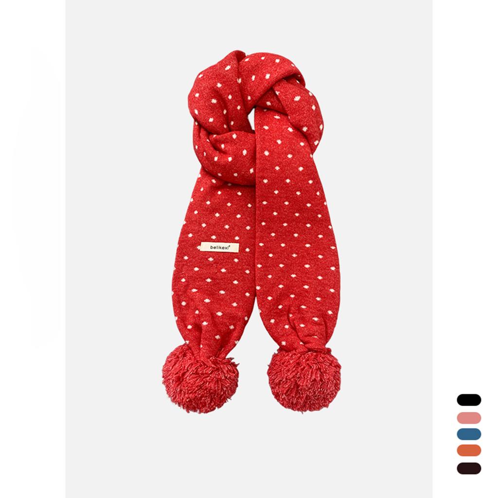 Japanese Soft Waxy Coffee Color Polka Dot Double-layer Hanging Ball Knitted Scarf Women's Autumn and Winter Warm Atmosphere Korean Versatile Scarf