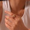 INS Vintage Court Style Baroque Pearl Ring Plated 18K Gold Stainless Steel Waterproof Pattern Engraved Ring