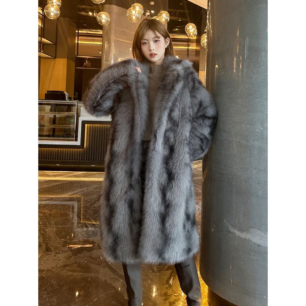 Winter New Fashion Imitation Fox Fur Coat Women's Extended Thickened Loose Environmentally Friendly Fur Coat