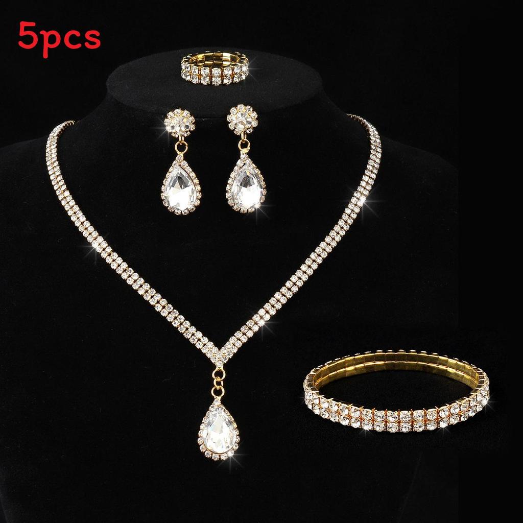 Bridal Water Drip Necklace Earring Bracelet Set For Wedding Ceremony