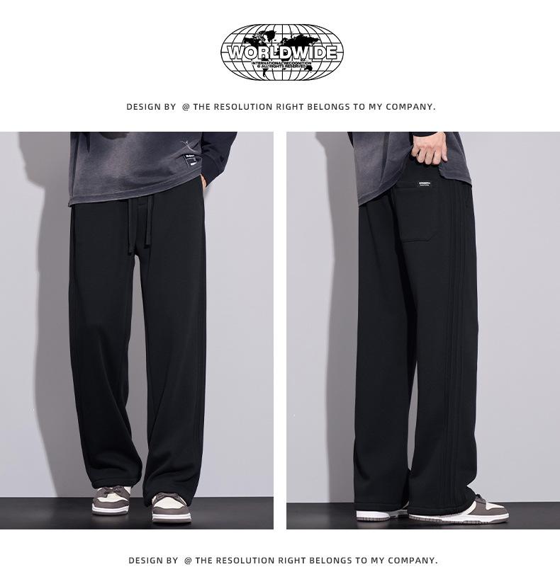 Herren Schwergewicht Samt Strick Winter Gerade Hose mit Drei-Streifen - Locker, Trendig, Hochwertige Freizeit Sportbekleidung.