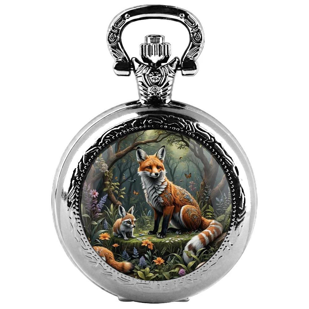 

Creative Forest Fox Glass Dome Pocket Watch - Arabic Numeral Dial Glass Dome Vintage Pendant Gift reloj de bolsillo