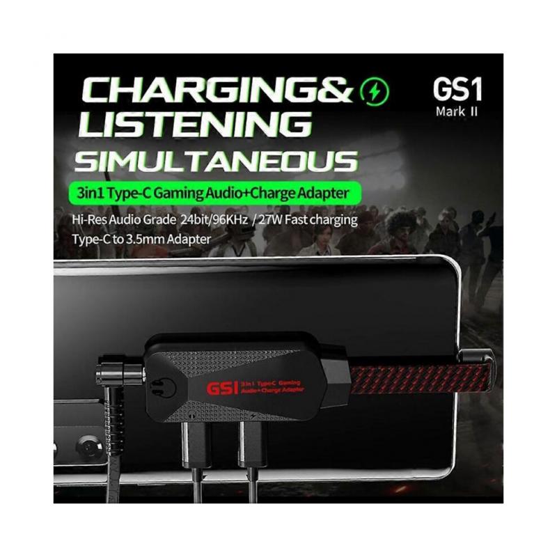 PLEXTONE GS1 Spielhandy Soundkarte 3 in 1 Mobile Game Soundkarte mit Ladegerät Adapter USB-C Typ-C auf 3,5mm Laden