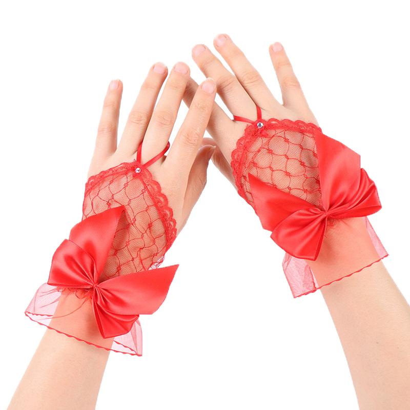 

1Pairs Nails Accessories Photography Lace Mesh Hollow Bow Gloves Short Fingerless Sleeves Decoration Nail Gel Polish Display красный