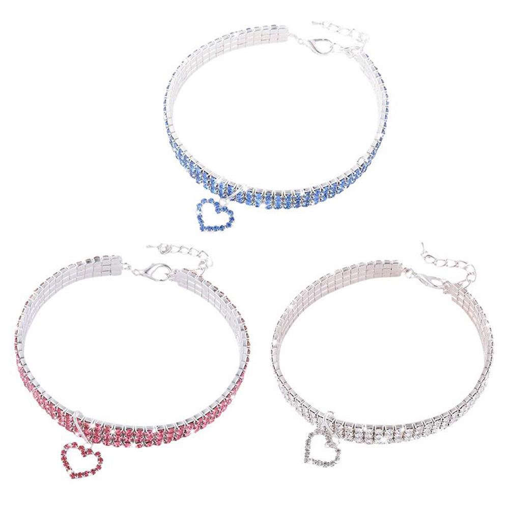 Bling  Pendant Heart Shaped Crystal Necklace Pet Supplies Dog Accessories Pet Collar