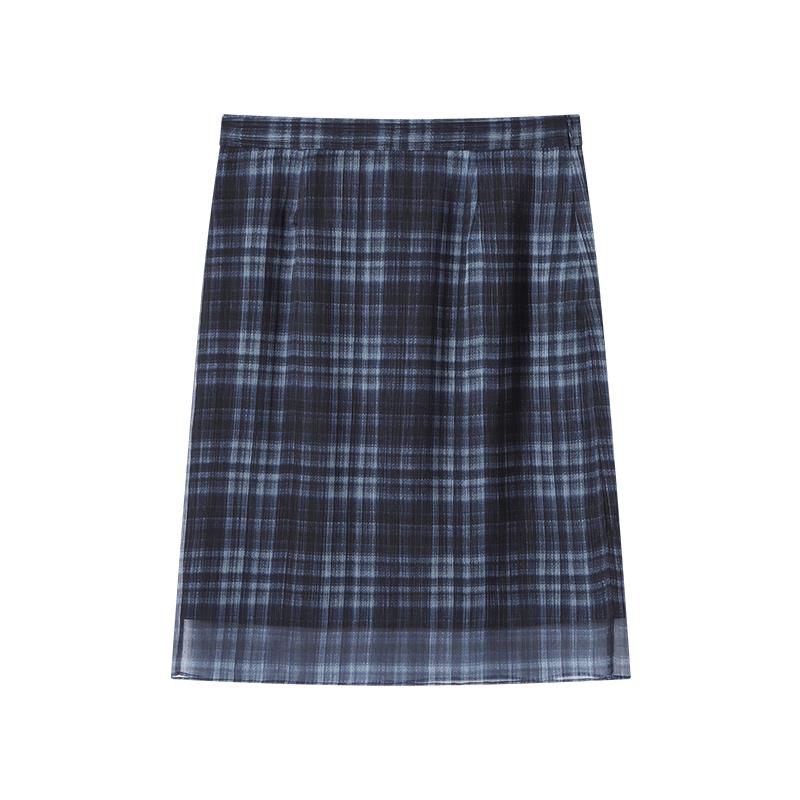 GREEN BELT Elegant Chiffon Plaid Mid-Length Skirt M