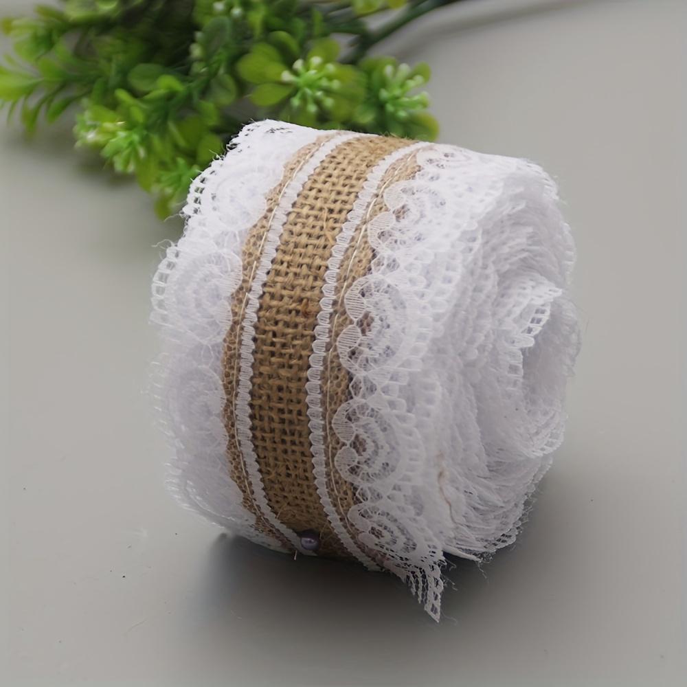 

Винтажная джутовая лента длиной 5,0 метров с кружевной отделкой - Натуральный коричневый и белый Ручная работа Рустикальный декор для свадеб, Рождества и вечеринок, Прочный тканевый материал White