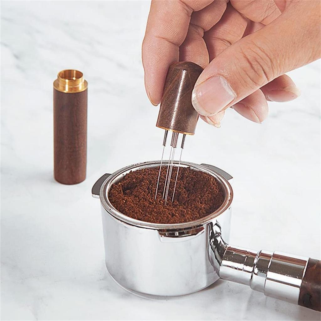 Coffee Ground Stirrer Espresso Distribution Tool Accessory with Wooden Handle Needle Whisk Distributor for Coffee Ground
