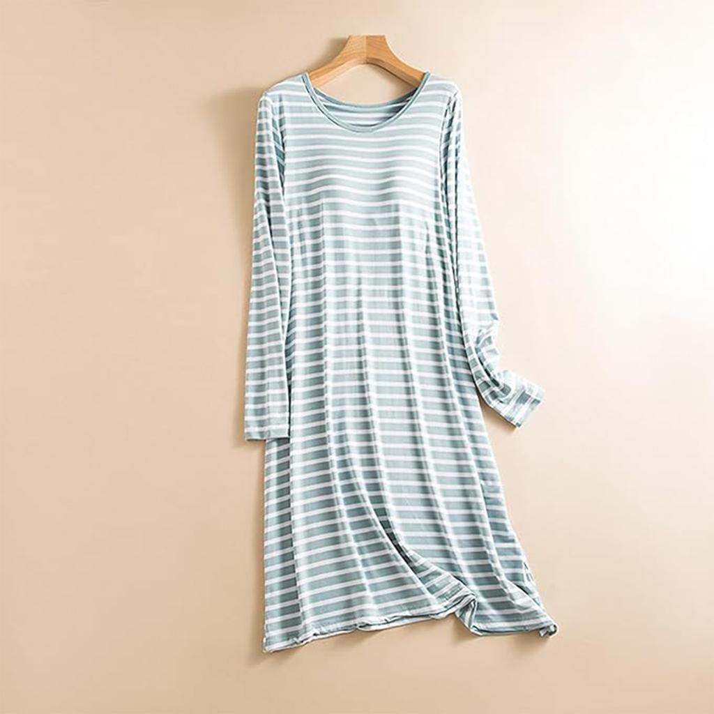 Ladies' Loose And Comfortable Striped Printed Pajamas Home Wear Dresses