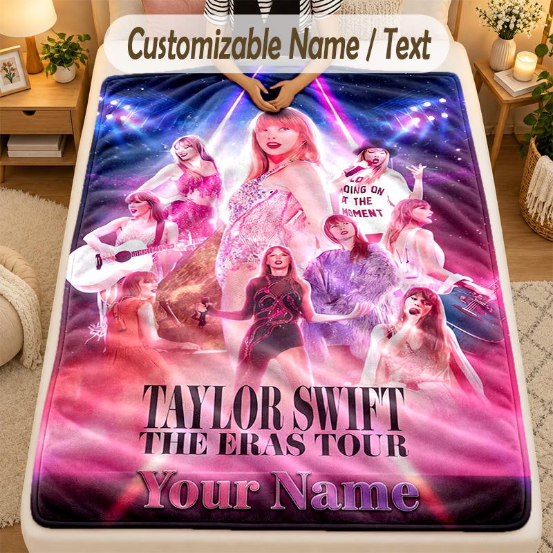 Flannel BlanketTaylor Swift Custom Name Text Personalized Soft Warm Throw Blanket Home Decor Gift