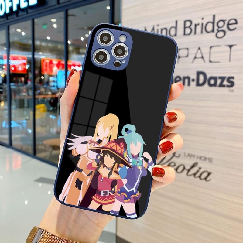 Cute Konosuba Anime Girl Phone Case For IPhone 14 13 12 11 Pro Max X XR XS 8 7 Plus Liquid Glass Color Phone Cover
