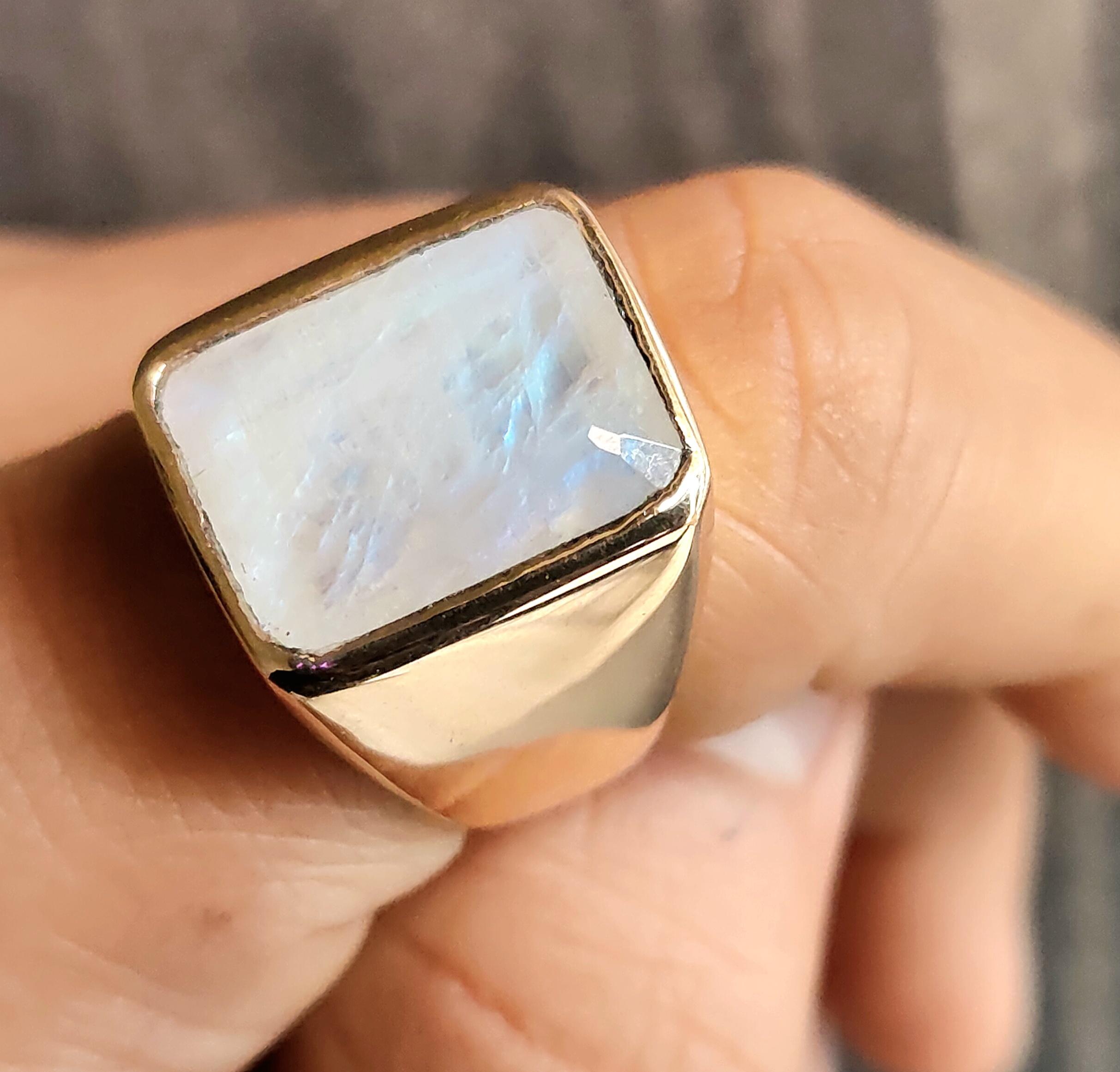 

Мужское кольцо с радужным лунным камнем, кольцо с печаткой, серебро 925 пробы, медное кольцо, кольцо с драгоценным камнем, украшения ручной работы 13 медный