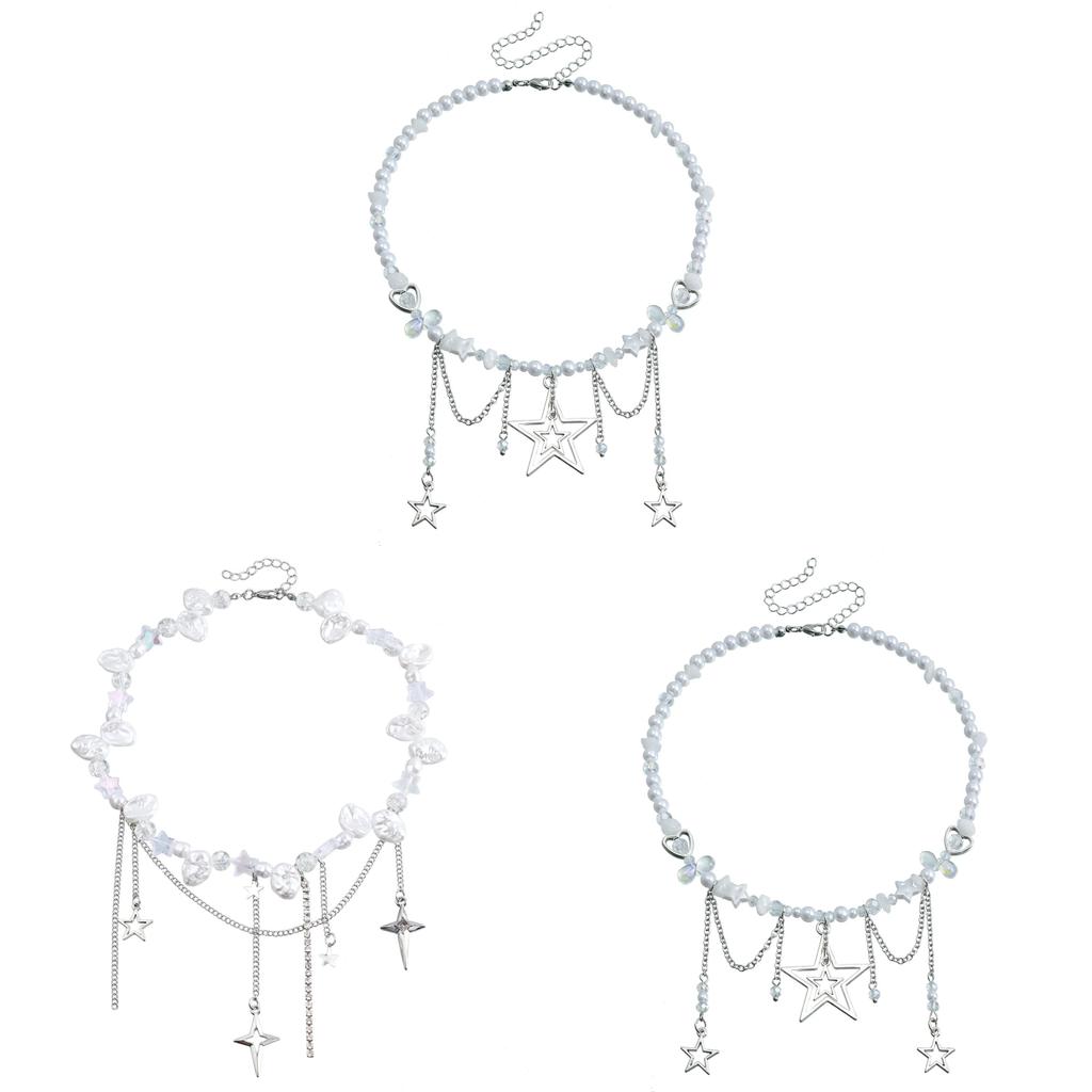 Pearl Necklace Layered Star Drop With Geometric Design For Women