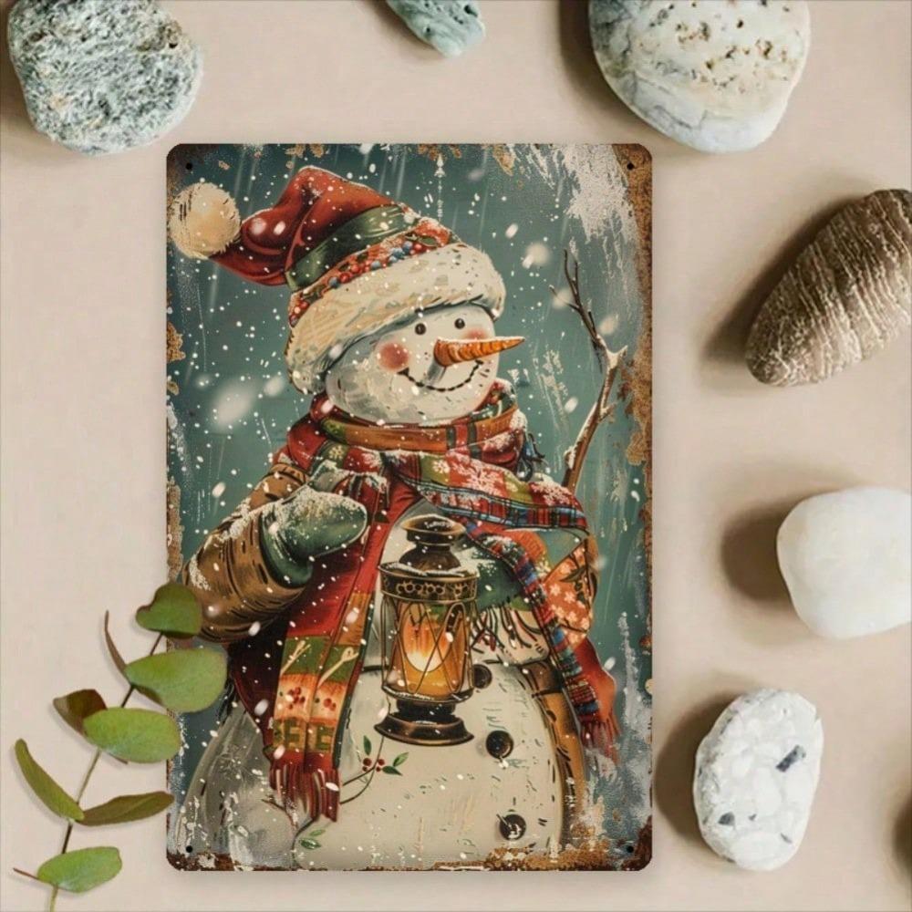 2D Flat 12x8 Inch Vintage Christmas Snowman Metal Tin Sign Rustic Wall Plaque Durable Farmhouse Decor for Living Room Coffee Shop Garage Garden
