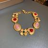 Pre-Owned Floral Geometric Rhinestone Jewelry Set with Clavicle Necklace & Earrings In Turquoise and Pearl Tones