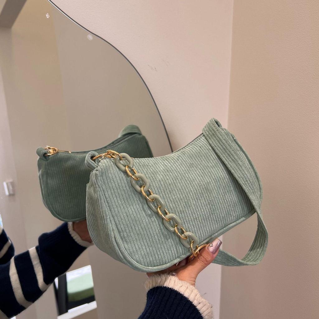 Korean Style Corduroy Shoulder Bag - Solid Color, Casual, Versatile Design for Women