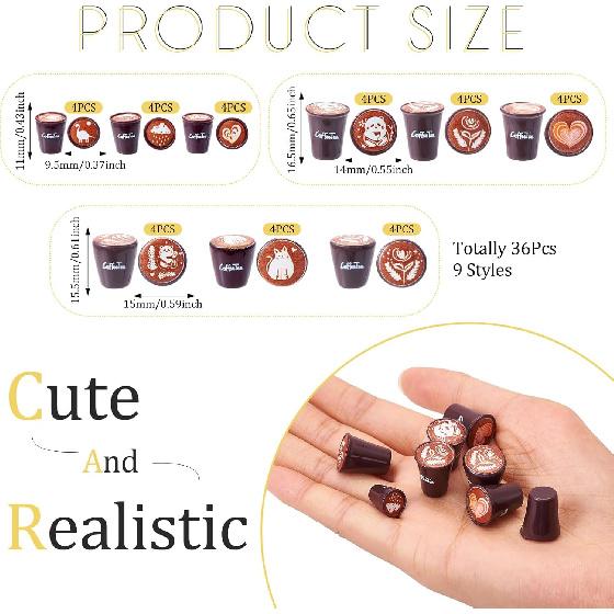 

36Pcs Resin Mini Coffee Cups Miniature Kitchen Set Fake Drink Food Black Coffee Mug Lovely Tableware Coffee Ornaments for Desktop Dollhouse