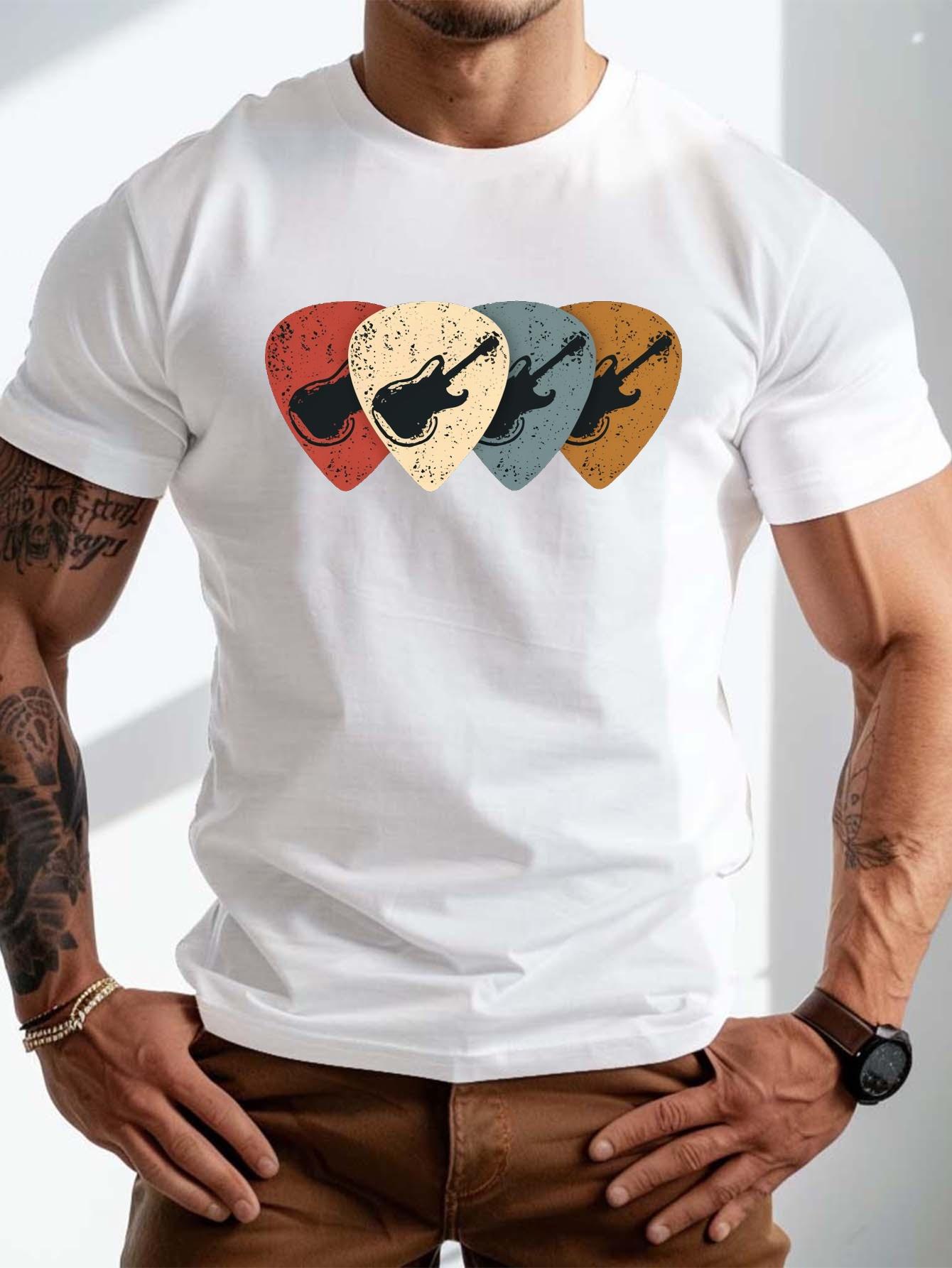 

Mens plussize casual Tshirt printed with guitar pick pattern 100 polyester fiber slightly elastic knitted fabric 4XL