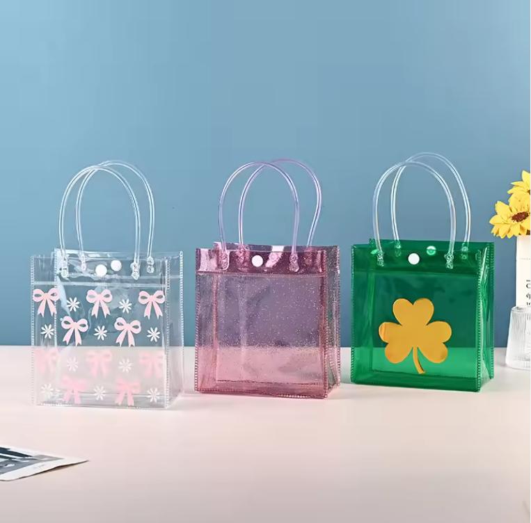 Cute Packaging Bag With Handles Christmas Gift Tote Bag Transparent Pvc Tote Bag Party Favors Bag Candy Apple Packaging Bags