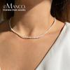 EManco 3MM Imitation Perlen Halsketten Oval Weiß Edelstahl Halskette Damen Schlüsselbein Kette