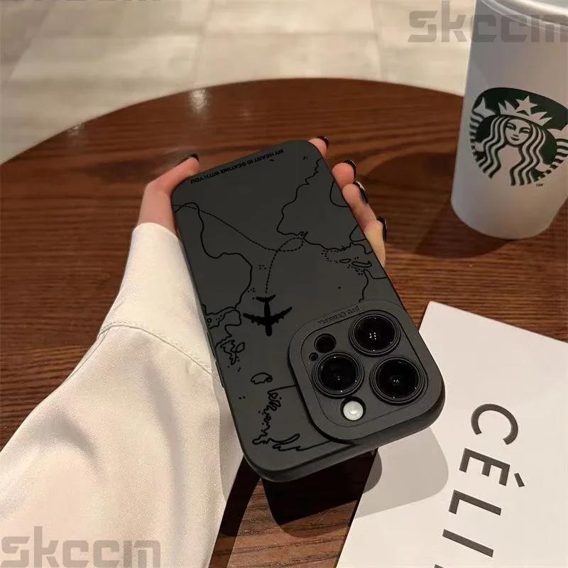 Travel-nspired Airplane Route Desian Phone Case For iPhone 16 15 14 13 12 11 Pro Max Mini 7 8 Plus X XR XS Soft Silicone Cover