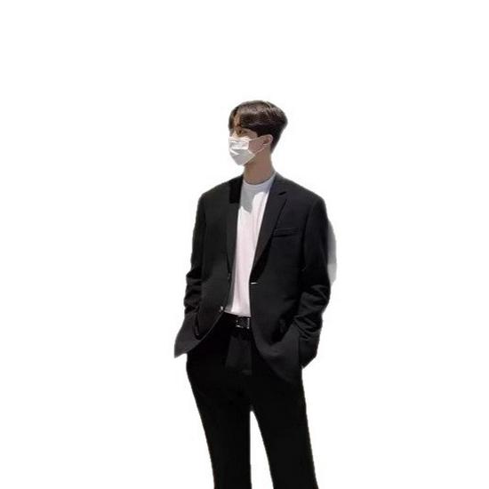 Men's High-End Black Casual Blazer - Korean Style with Shoulder Pads