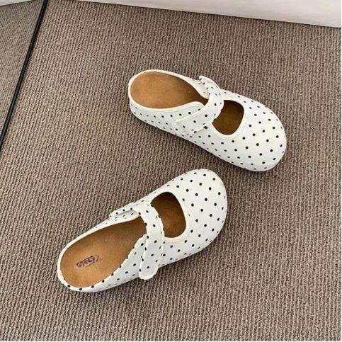 Gepunktete Mary Jane Weichsohle Klettverschluss Einzelne Schuhe All-Match Im Frühling und Herbst, Ein Pedal, Faule Schuhe, Langes Stehen ist Nicht Ermüdend