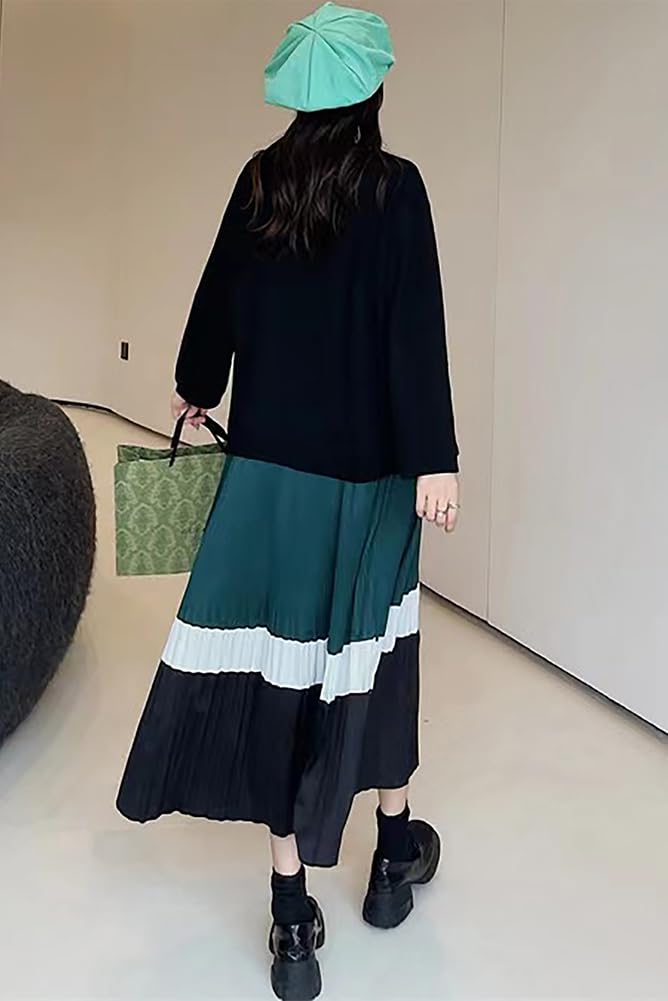 Chubikime Long Long Crew Women's Loose-Fit Dress, Sleeves, A-Line, Neck, Flattering, Stylish, Casual, Spring/Summer