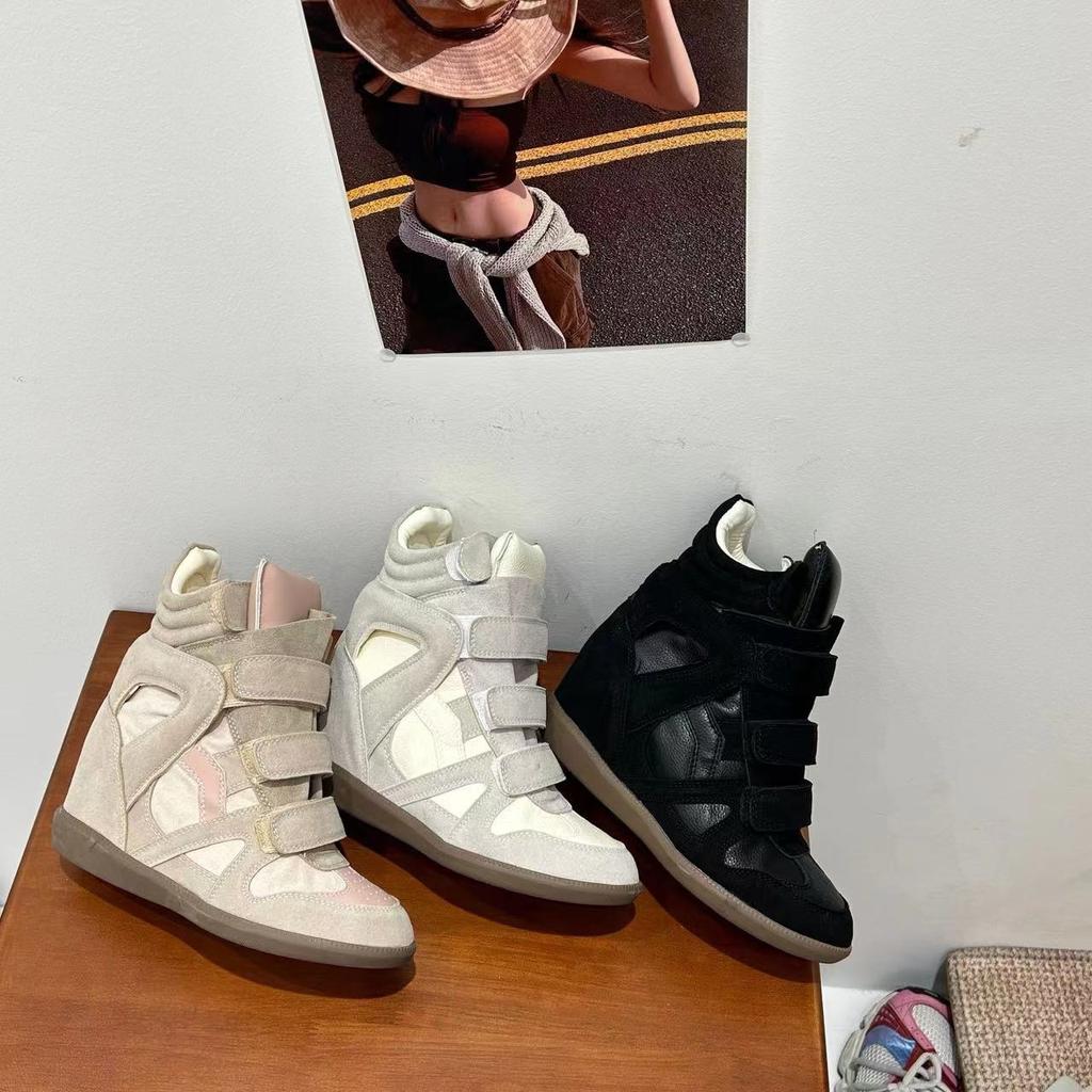 Herbst und Winter Echtes Leder Dicksohlige Innen erhöhende Klettverschluss Freizeitschuhe High-Top Damen Vielseitig Erhöhend