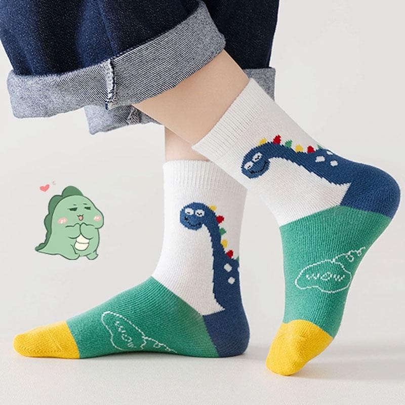 5Pairs/Set Cute Dinosaur Baby Socks Cartoon Animal Striped Print Sock for Toddler Boy Girl Winter Autumn Warm Kids Cotton Socks