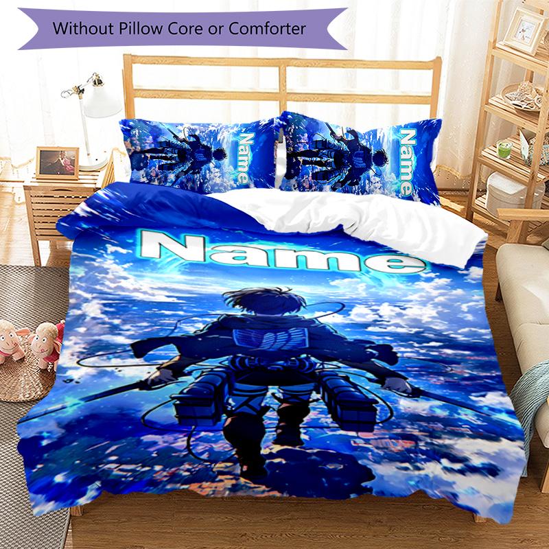 3pcs Custom Name Attack on Titan Bedding Set Duvet Cover Closure Includes 1 Duvet Cover & 2 Pillowcases for All Seasons Bedroom Decor