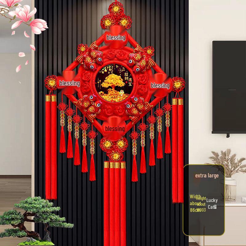 2025 New Year Chinese Knot with Fu Character & Five Emperor Coins - Large Pendant for Living Room or Entryway Decor